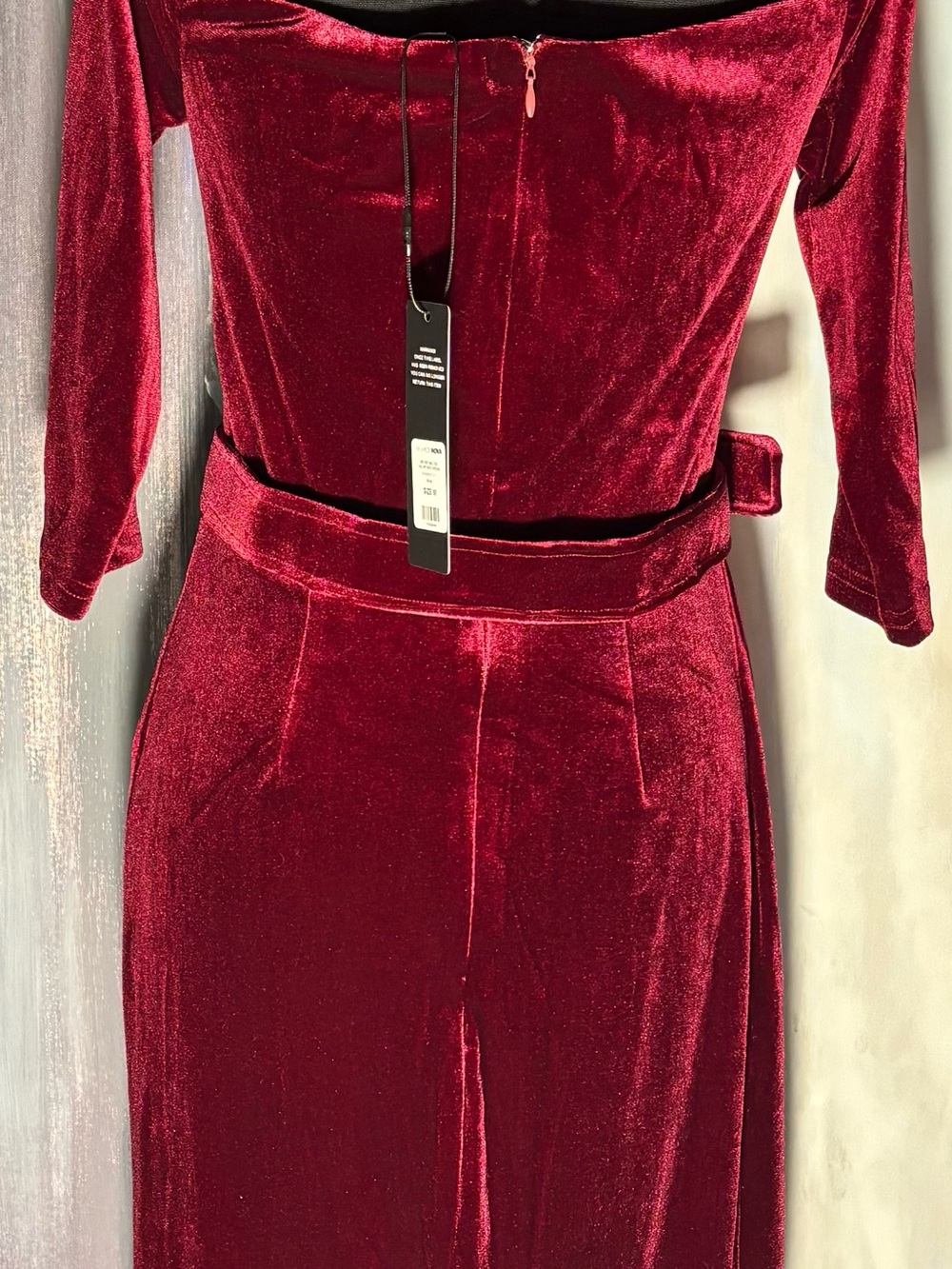 Burgundy Velvet Wiggle Midi Dress Screen Siren Pin Up Retro Cocktail NWT - Picture 4 of 7